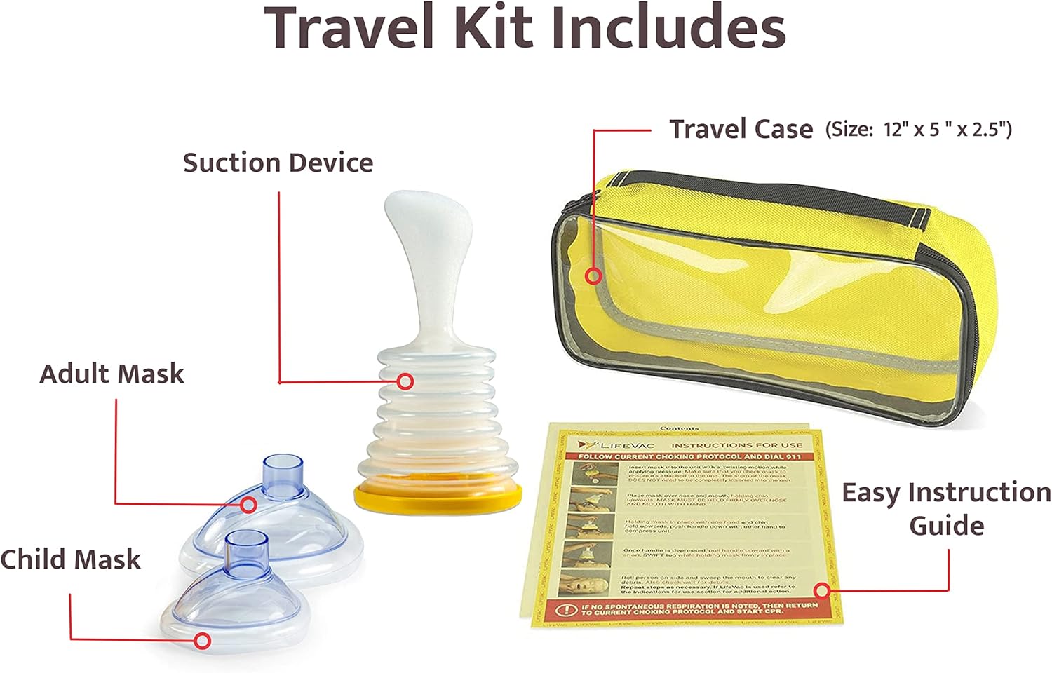 LifeVac Yellow Travel Kit 2 Pack - Portable Suction Rescue Device, First Aid Kit for Kids and Adults, Portable Airway Suction Device for Children and Adults