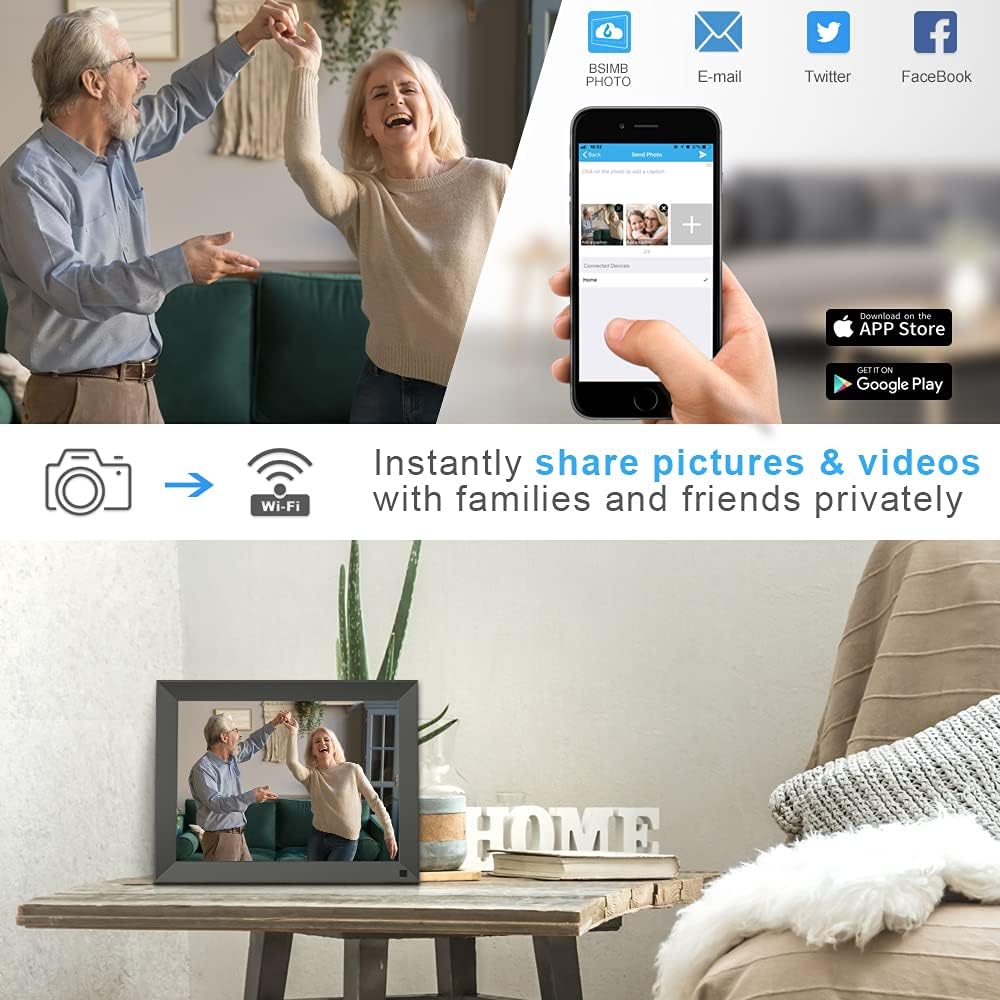 BSIMB Digital Picture Frame IPS Display, Wall-Mountable Electric Photo Frame with Remote Control, Place in Landscape&Portrait, Gift for Mother's Day
