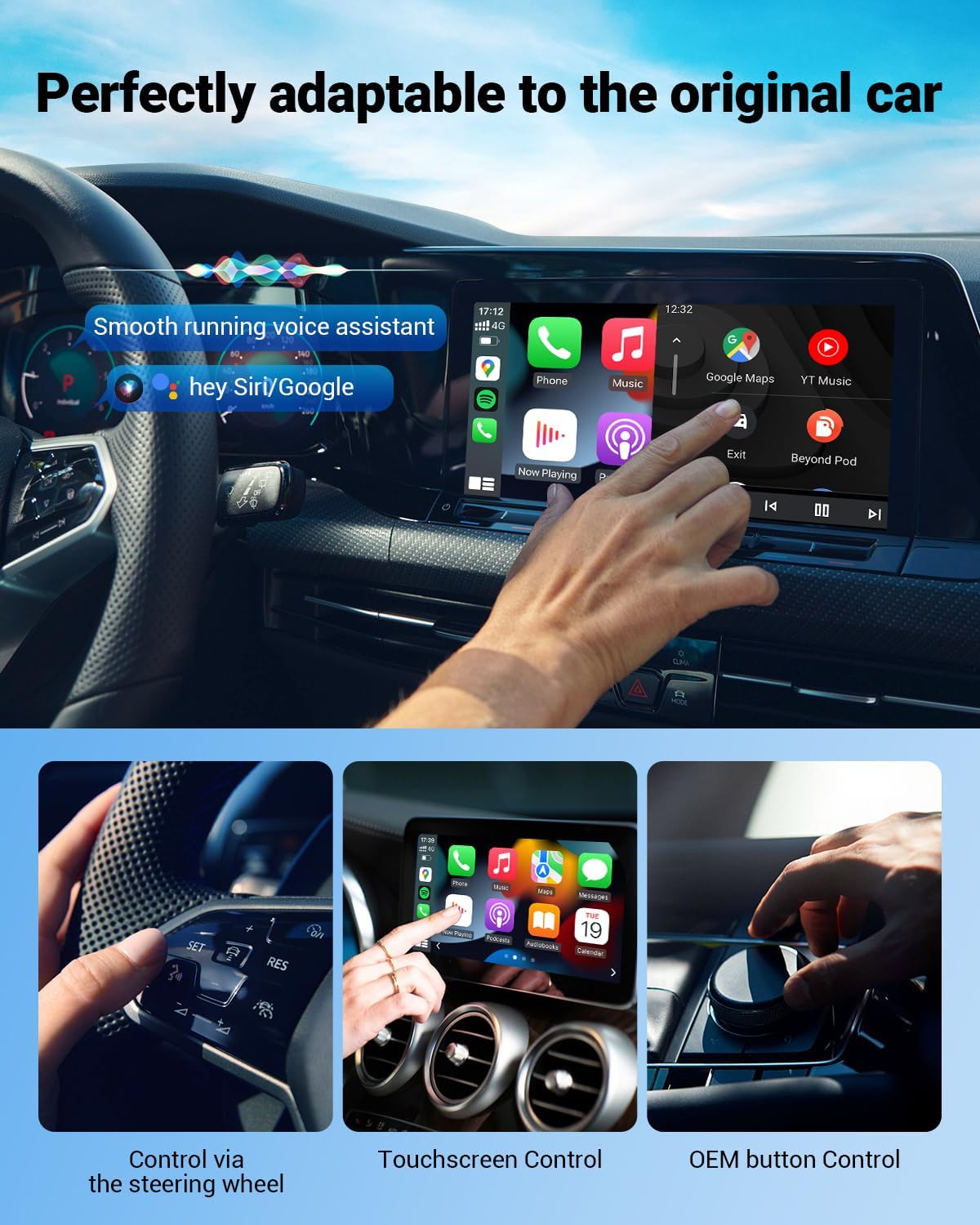 OTTOCAST P3 CarPlay AI Box with Smart Remote - 2023 Android 12.0 CarPlay Video Adapter Wireless CarPlay Android Auto Dongle HDMI Output, YouTube Netflix Disney+ Tiktok Streaming Videos