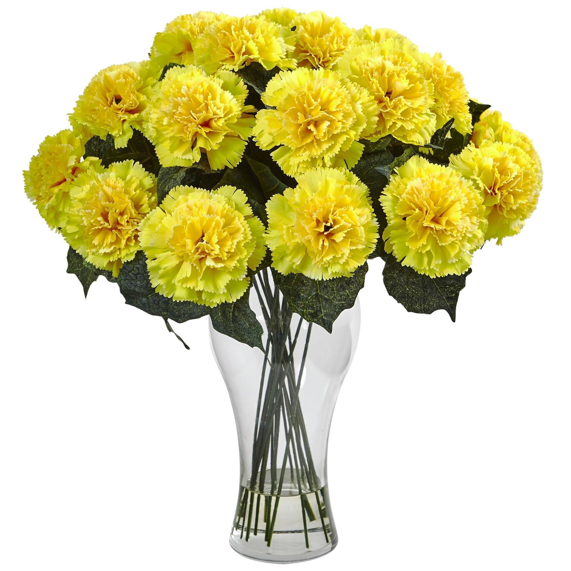 Nearly Natural Blooming Carnation Arrangement w/Vase Orange