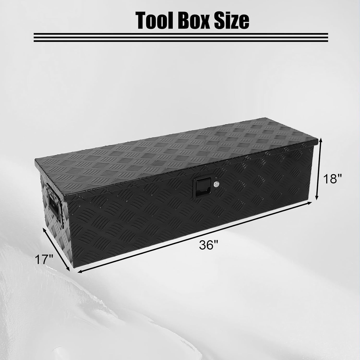 39" Heavy Duty Aluminum Stripes Plated Tool Box Pick Up Truck Bed RV Trailer Toolbox Storage Organizer with Side Handle, Lock and Keys - Black,ALL Black