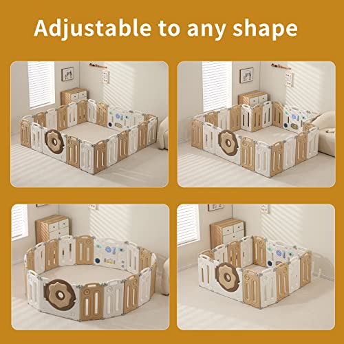 Baby Playpen, Foldable Baby Playpen, Playpen for Babies and Toddlers, Baby Fence with Game Panel and Safety Gate, Adjustable Play Pens, Portable Kids Play Yards for Indoor, 18 Panels