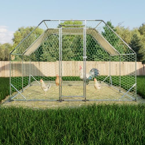 Large Metal Chicken Coop Run with Cover,13 x 10 x 6.4 FT Walk-in Poultry Cage Run with Lockable Doors,Chicken Pen for Outdoor, Backyard, and Farm,Suitable for Chickens and Other Poultry
