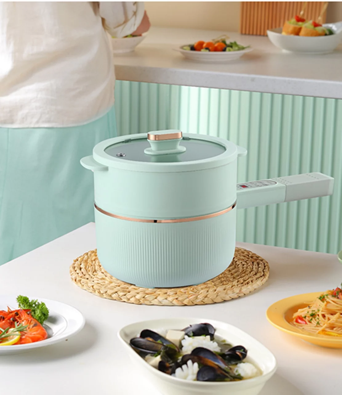 Electric Hot Pot Cooker Steamer 2.0 Multifunctional Non-stick Pan - Dormitory Office Portable Ramen Cooker Steamer Boil Dry Protection