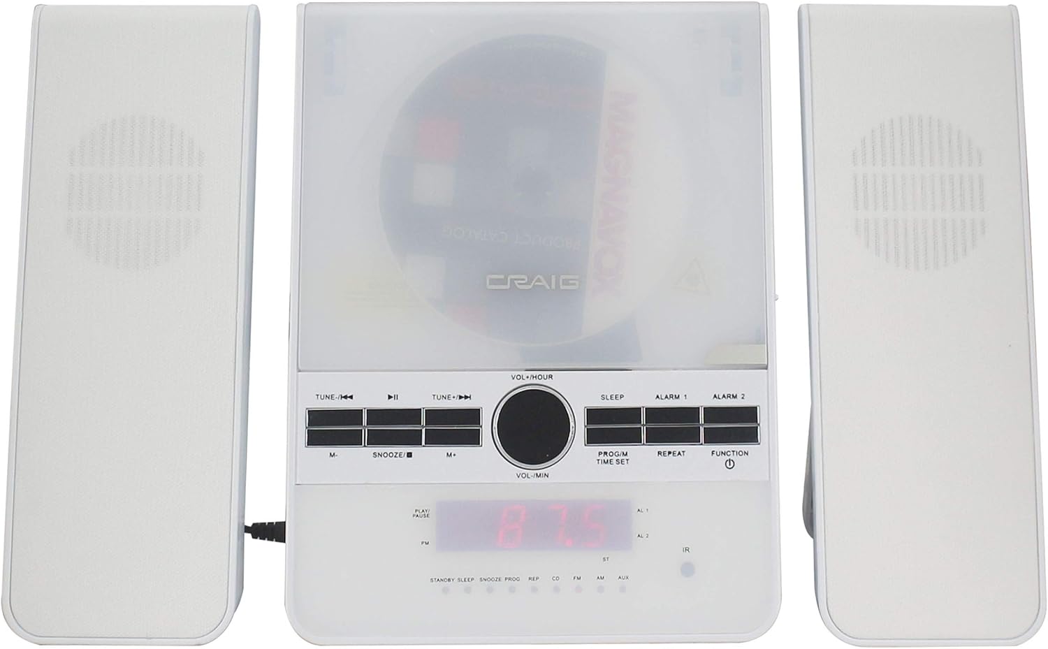 Craig CM427BT-SL 3-Piece Vertical CD Stereo Shelf System with AM/FM Radio, Bluetooth Wireless Technology & Remote Control in Silver | LED Display | Dual Alarm Clock with Snooze | AUX Port Compatible |
