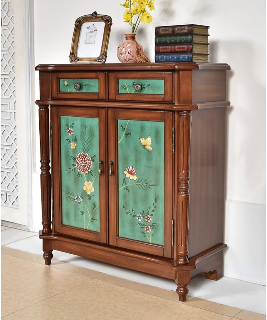 Buffet Cabinet Porch Shoe Cabinet Pastoral Painted Retro Old Furniture Living Room Storage Drawer Hand-painted Sideboard Buffet Sideboard