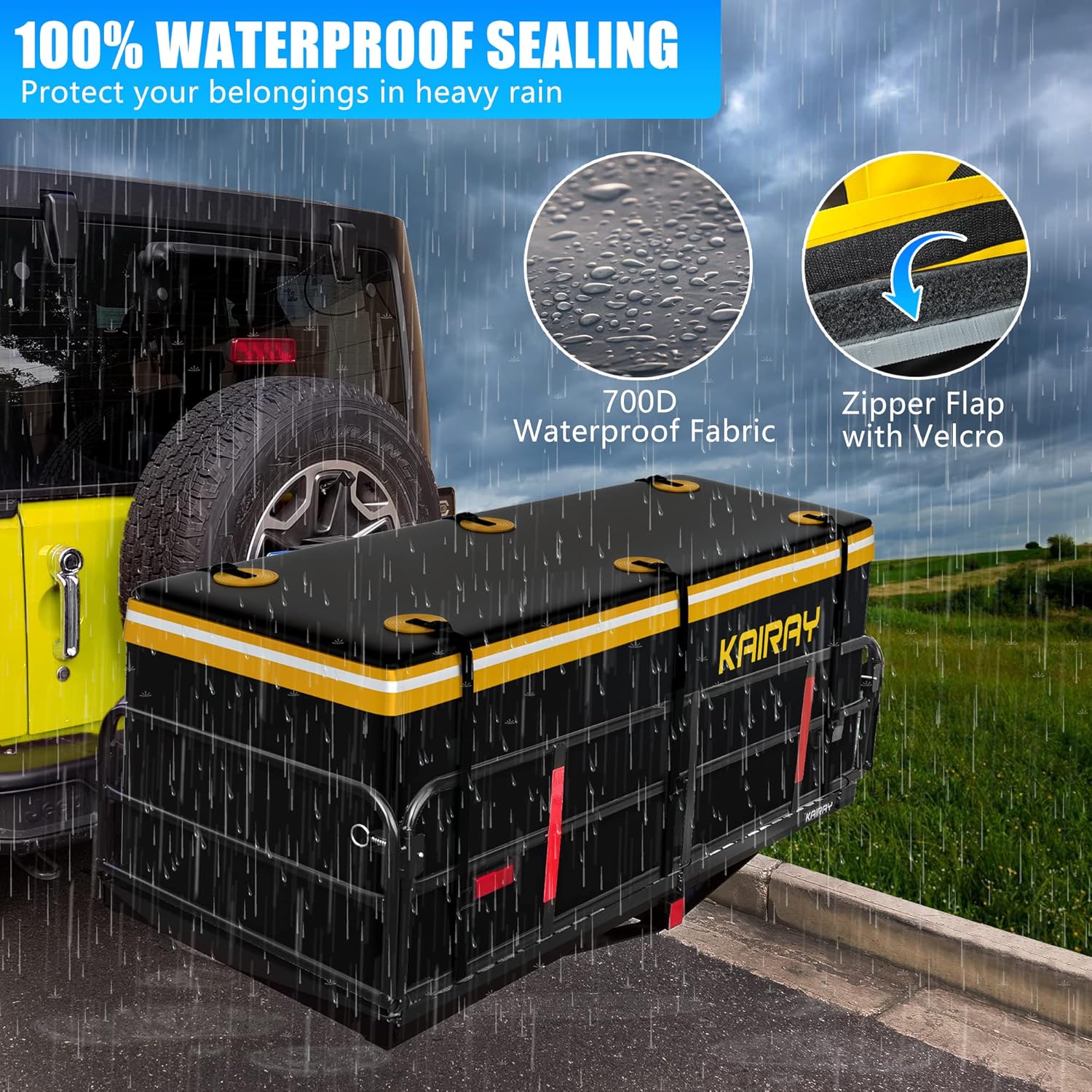 500 Lbs Heavy Duty Hitch Mount Cargo Carrier 60"x24"x14.4" Folding Rear Luggage Rack Basket Fits 2" Receiver for Car SUV Camping Traveling with Stablizer Waterproof Bag Net Ratchet Straps Lock