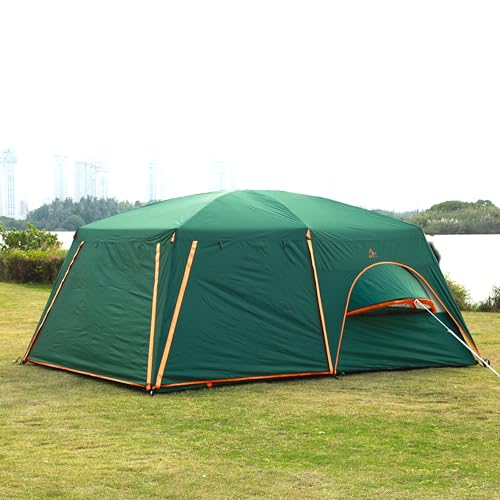 KTT Extra Large Tent 10-12-14 Person(Style-B),Family Cabin Tents,2 Rooms,3 Doors and 3 Windows with Mesh,Straight Wall,Waterproof,Double Layer,Big Tent for Outdoor,Picnic,Camping,Family Gathering