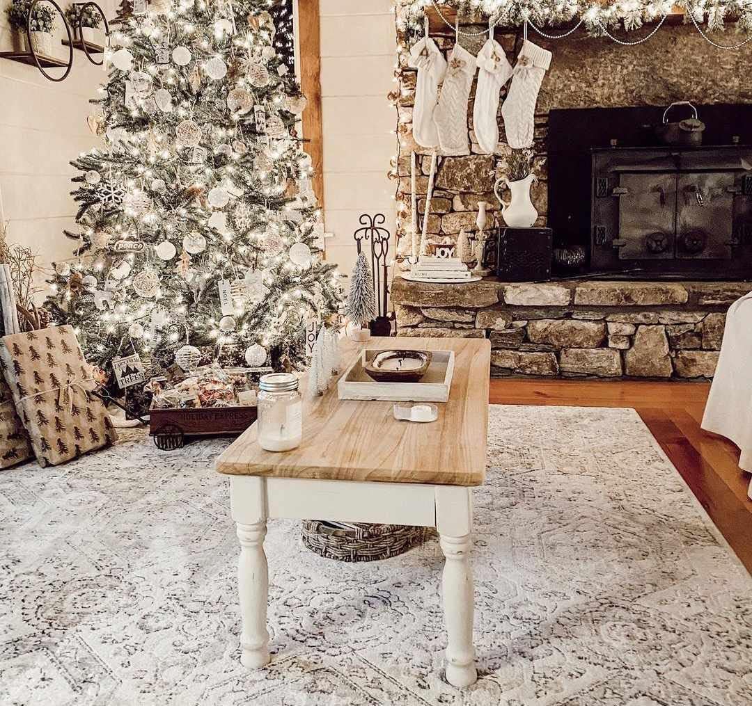 Hauteloom Parkerfield Moroccan Farmhouse Living Room Bedroom Dining Room Area Rug - Bohemian Style - Boho Vintage Distressed - Beige, Gray, Brown, Cream 6'7" x 9'