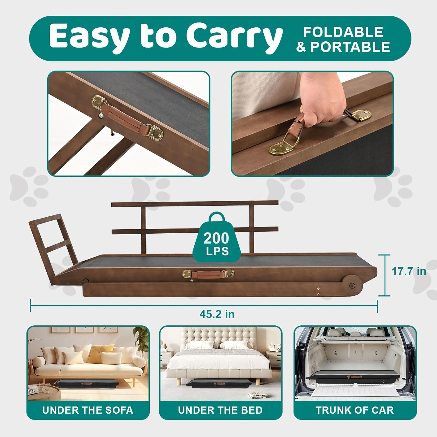 Dog Ramp, 5 Level Adjustable Folding Pet Ramp for High Bed, Upgrade Rubber Mat High Traction Ramp, Wooden Folding Pet Ramp for Bed, Couch,SUV, Natural Wood Pet Ramp for Small & Old Dogs & Cat