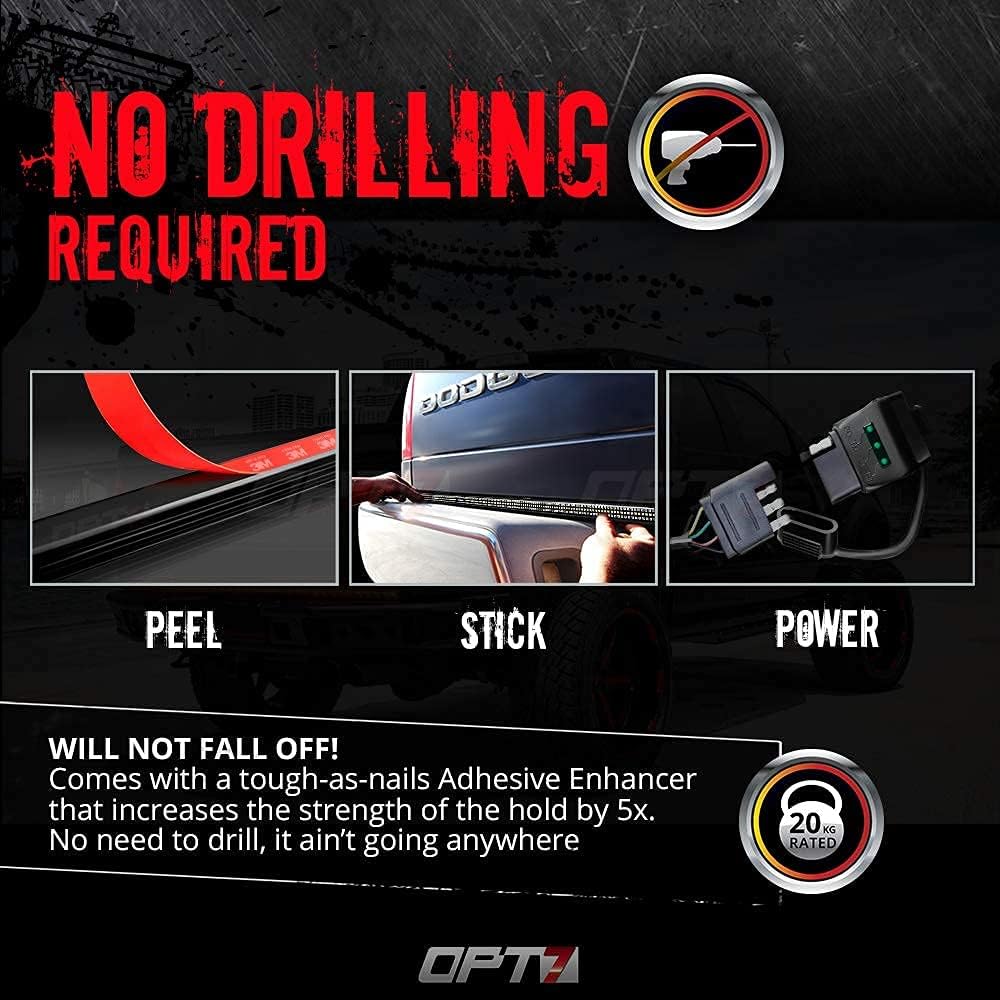 OPT7 60" Redline Triple LED Tailgate Light Bar w/Sequential RED Turn Signal - 1,200 LED Solid Beam - Weatherproof No Drill Install - Full Function Reverse Brake Running