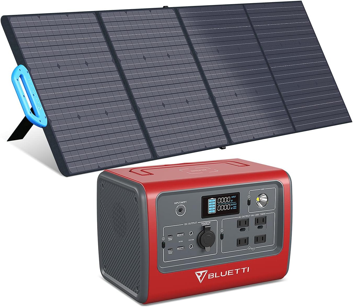 BLUETTI EB70S 716Wh/800W Portable Power Station with PV120 120W Foldable Solar Panel Included, LiFePO4 Battery Pack w/ 4 AC Outlets, Solar Generator for Outdoor Camping Home Vanlife Off Grid Emergency