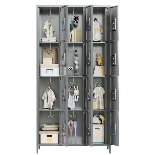 METAN Metal Storage Locker for School Office Gym Bedroom, 12 Doors Locker Cabinet for Employees, Industrial Steel Storage Locker with 12 Hooks, Assembly Required (12 Door-Light Gray)