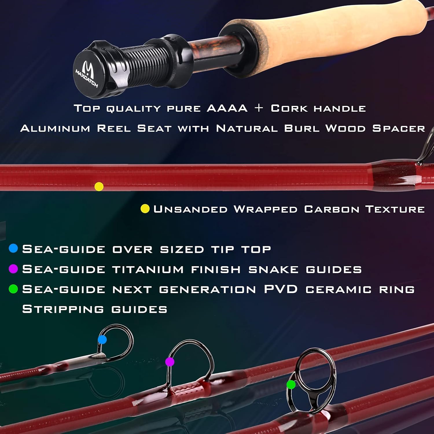 M MAXIMUMCATCH Maxcatch Parachute Fly Fishing Rod 4 Piece 9ft 5wt Graphite IM12/40T Carbon Fiber Fast Action Fly Rod