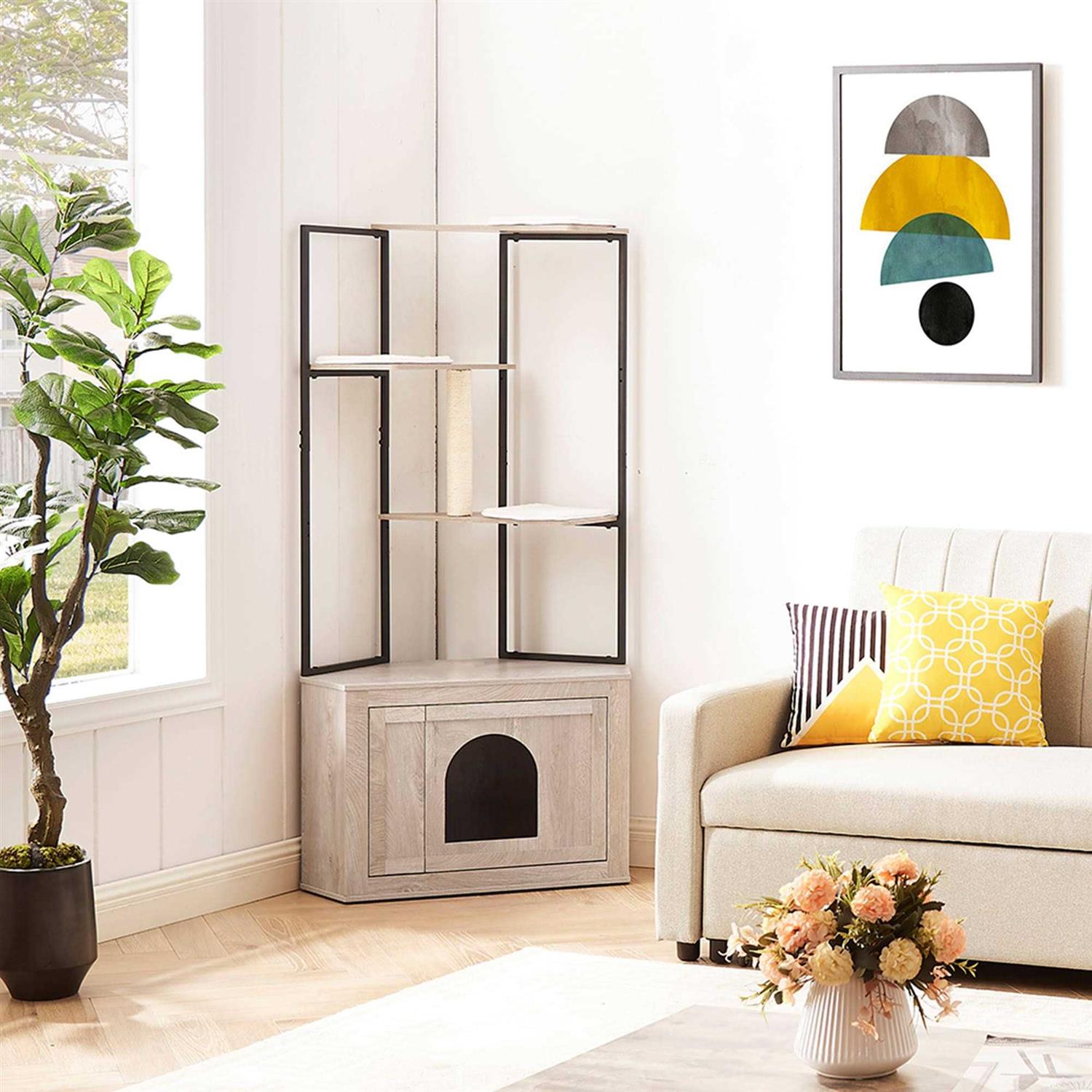 UniPaws Corner Box Enclosure with Cat Tree Tower Cat Litter - Pet Supplies online store
