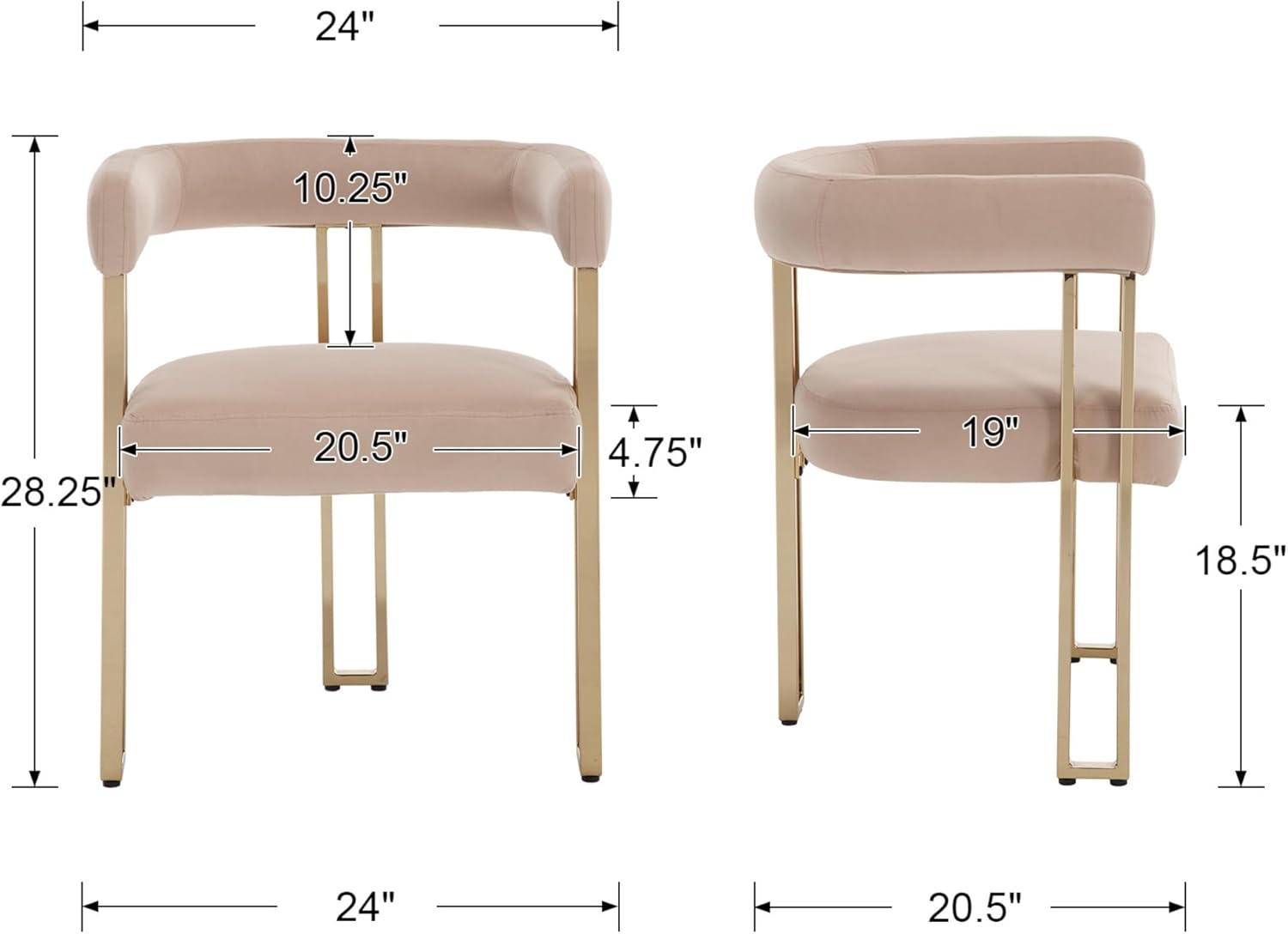 chairus Dining Chairs Set of 6, Modern Dining Chairs upholstered Kitchen Chairs Gold Metal Boucle Dining Chair with Hollow Back for Kitchen Dinning Room Restaurant - Velvet, Khaki