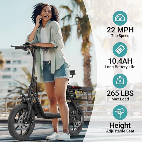 NAVIC Electric Scooter Adults,27Mile Range,Top Speed 22Mph,750W Peak Motor,14'' Pneumatic Tires,Electric Scooter for Adults,Foldable e Scooter with Back Basket