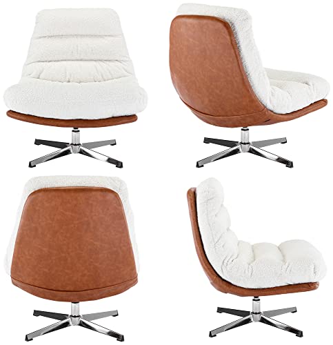 Wahson Comfy Accent Swivel Lounge Chair with Ottoman, Linen Upholstered Oversized Club Chair, for Living Room/Bedroom, Ivory