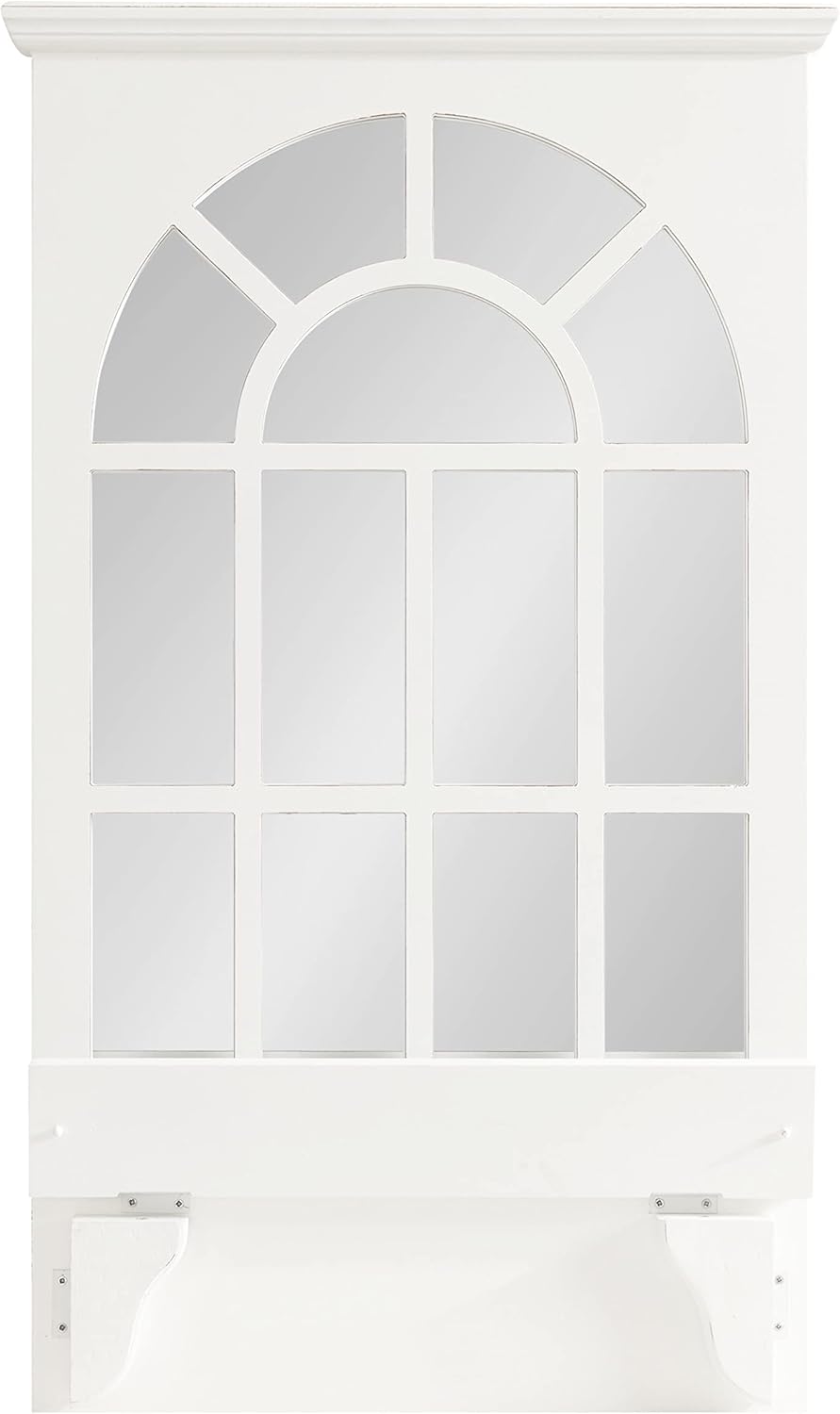 Kate and Laurel Wallhaus Traditional Arched Mirror with Shelf, 21 x 36, White, Coastal Decorative Wooden Window Mirror with Display Shelf for Use as Entryway Mirror Decor