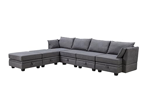 Elegant 2 Piece Large L-Shape Modular Sectional Sofa with Two Pillows,for Living Room Office Apartment Bedroom Salon (Beige#Chenille-)
