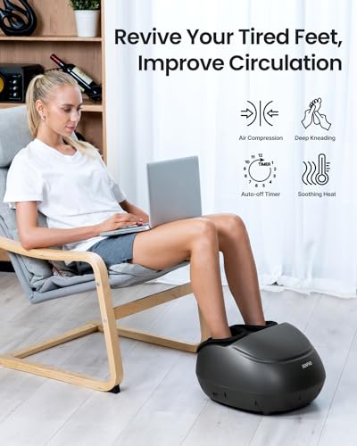 RENPHO Foot Massager Machine with Heat, Shiatsu Deep Kneading Foot Massager, Foot Care, Electric Foot Massage, Birthday Gifts for Women Men, Fits Feet Up to Men Size 12, Black