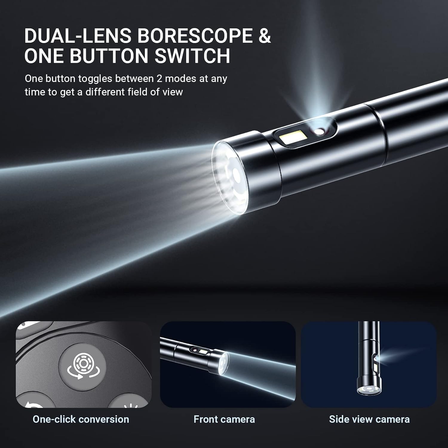 Triple Lens Endoscope Inspection Camera with 5'' IPS Screen NIDAGE 1080P Industrial Snake Camera with 11.5FT Waterproof Flexible Cable 8 LEDs 32GB Card Toolbox, Automotive Borescope Drain Pipe Camera