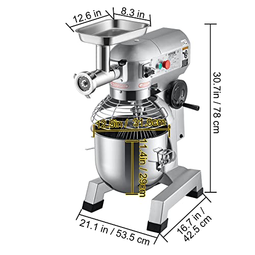 VEVOR Commercial Food Mixer, 8.5Qt Capacity, 450W Dual Rotating Dough Kneading Machine with Food-grade Stainless Steel Bowl, Security Shield & Timer Included, Baking Equipment for Restaurant Pizzeria