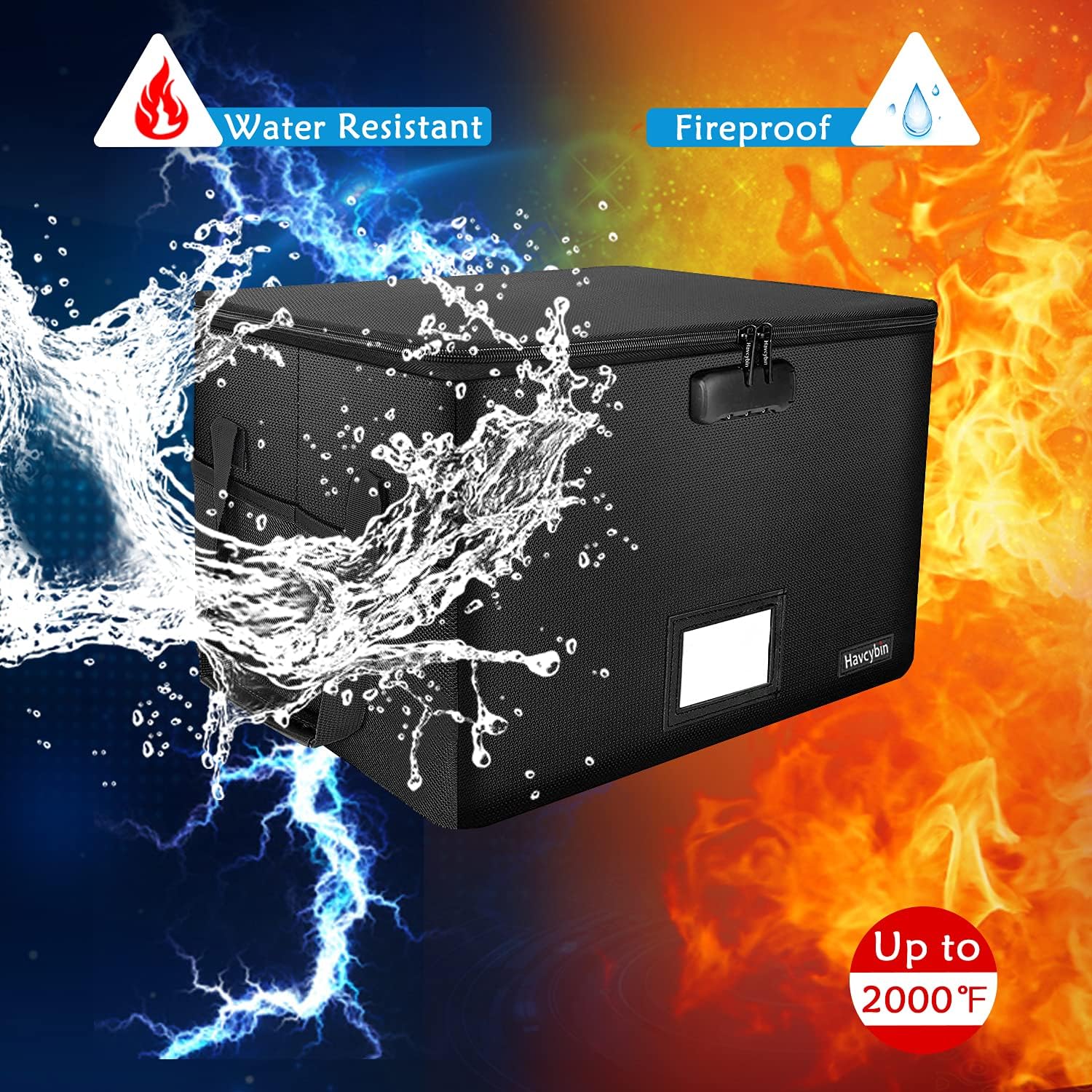 Fireproof Filing Cabinet File Box with Lock, Havcybin File Storage Organizer Box Fireproof Safes for Home Fire and Waterproof Portable Home Office Safe Bin Cabinet with Handle Pack of 2