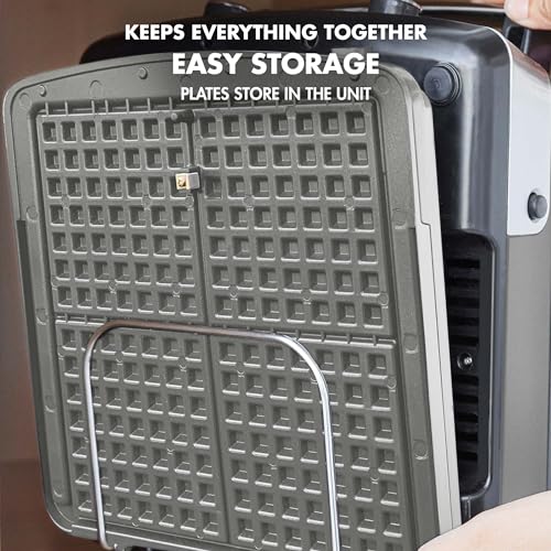 GreenPan Elite 4-Square Belgian & Classic Waffle Iron, Healthy Ceramic Nonstick Aluminum Dishwasher Safe Plates, Adjustable Shade/Crunch Controls, Wont Overflow, Easy Cleanup Breakfast, Cream White