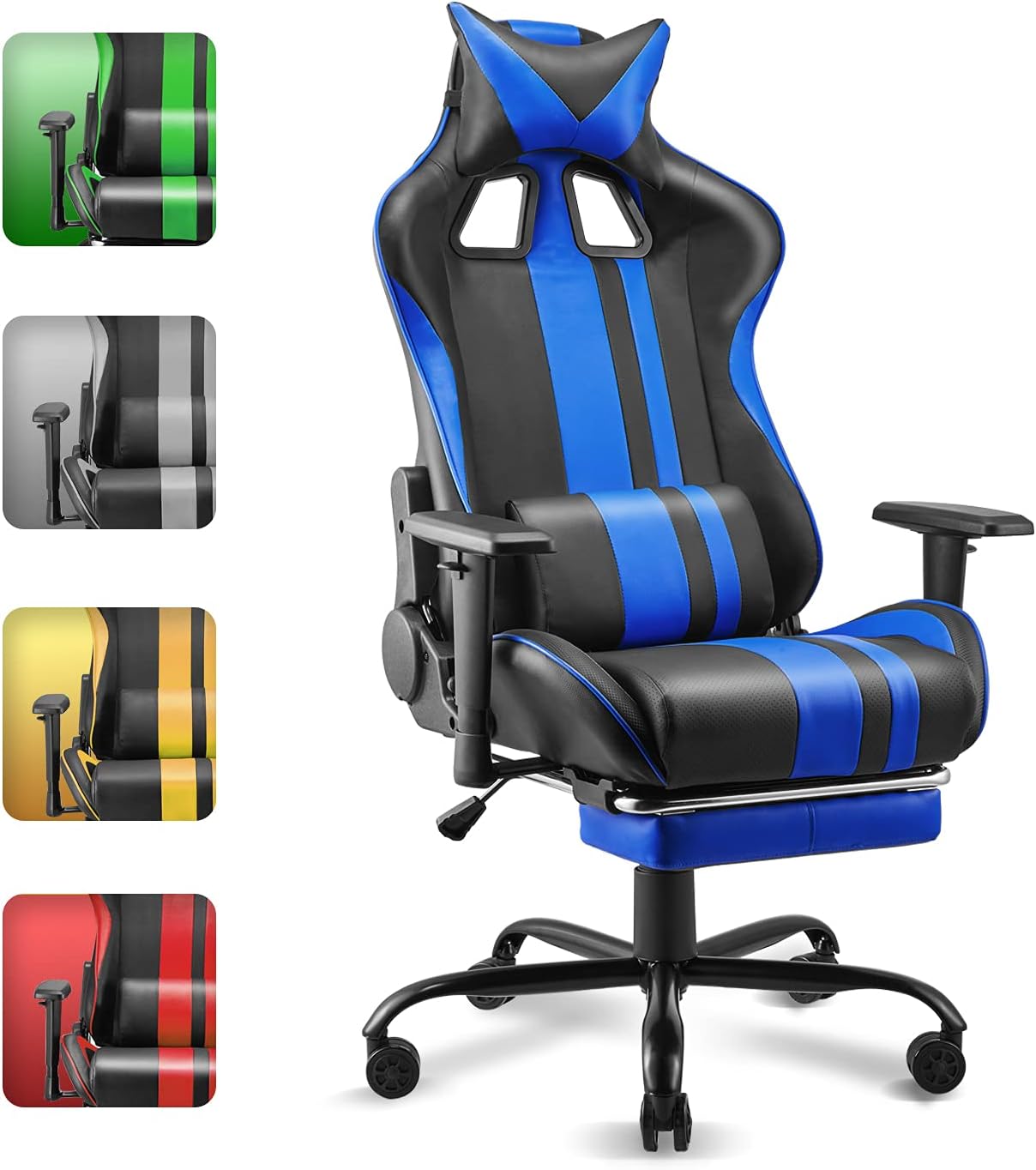 Soontrans Gamer Chair Gaming Chair Lumbar Support Office Chair with Footrest Recling Racing Chair Ergonomic Desk Chair with Headrest Armrest Support for Adults Men Women Teens(Royal Blue)