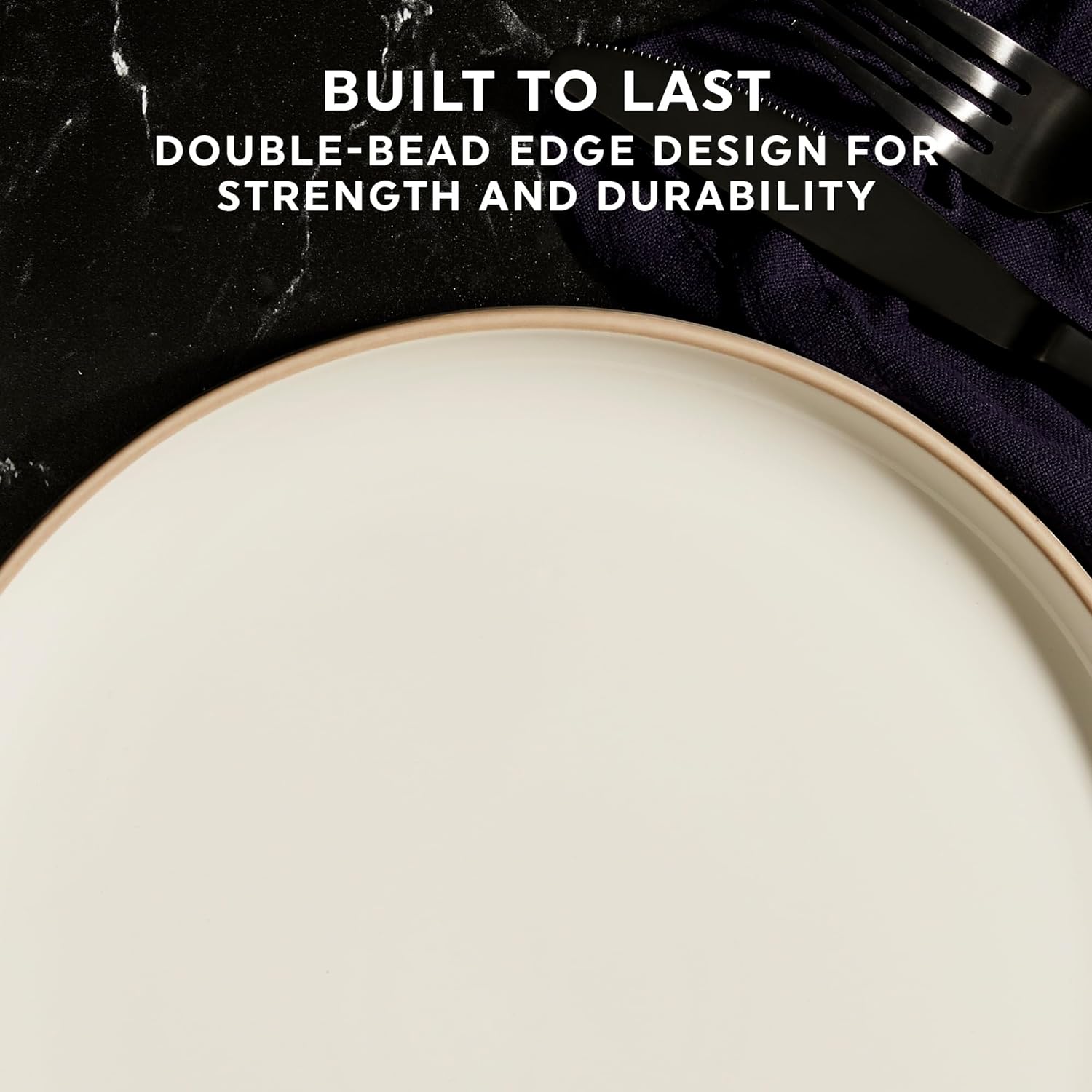 RUO Stoneware 16-Pc Dinnerware Set, Handcrafted Artisanal Double Bead Plates, Meal Bowls, Bowls and Tumblers, Solid and Reactive Glazes, Dining Plate Set, Navy