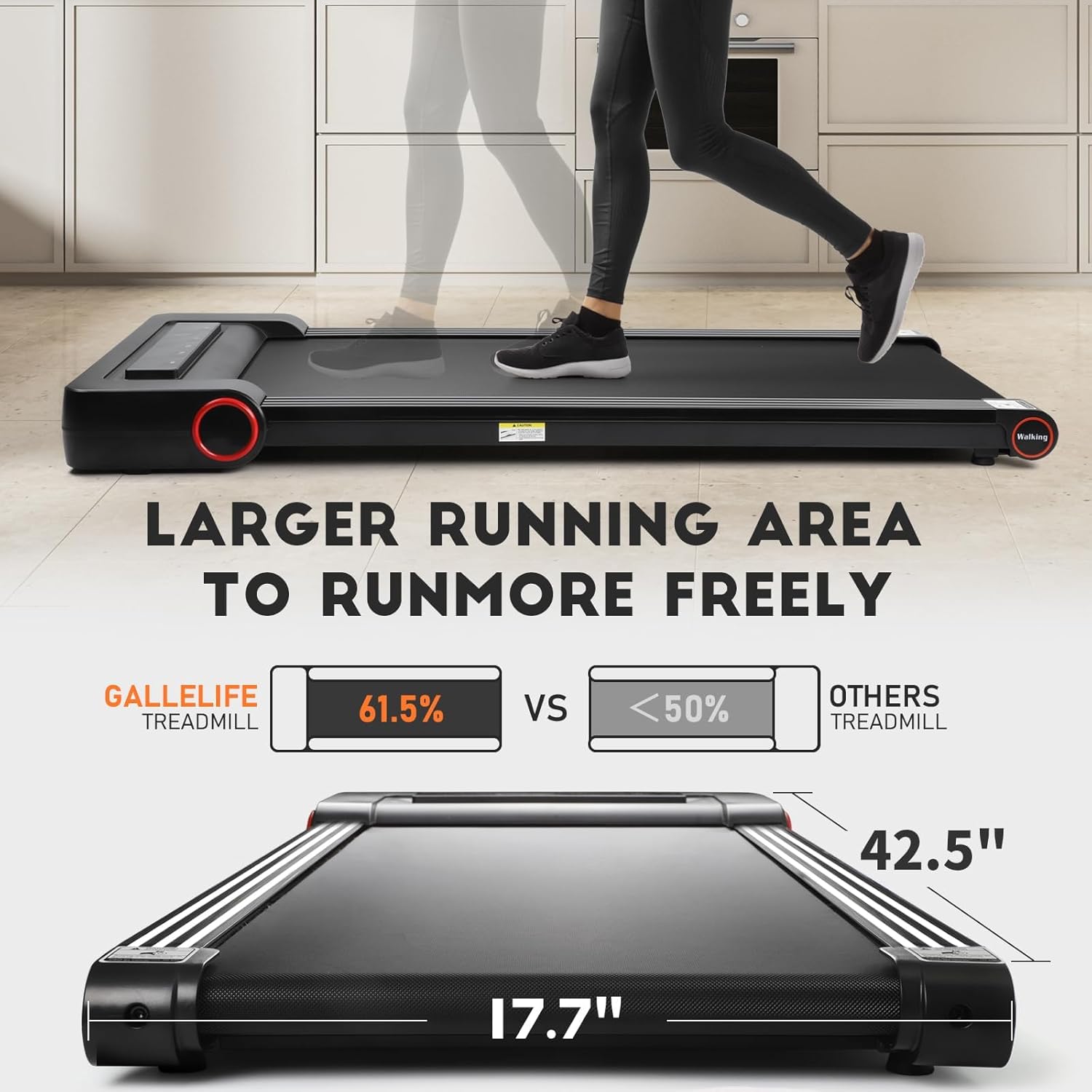 Gallelife Portable Under Desk Treadmill - 2.25HP Walking Pad for Home/Office - Compact Jogging Machine with 300+ lbs Weight Capacity, Remote Control, and LED Display - No Installation Needed