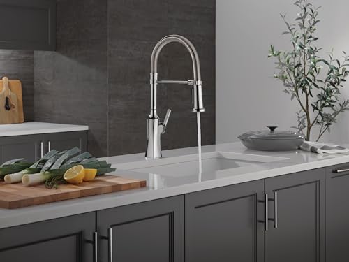 Delta Faucet Ermelo Pro Commercial Style Kitchen Faucet, Kitchen Faucets with Pull Down Sprayer Brushed Nickel, Kitchen Sink Faucet, Faucet for Kitchen Sink with Magnetic Dock, Stainless 18887-SS-DST