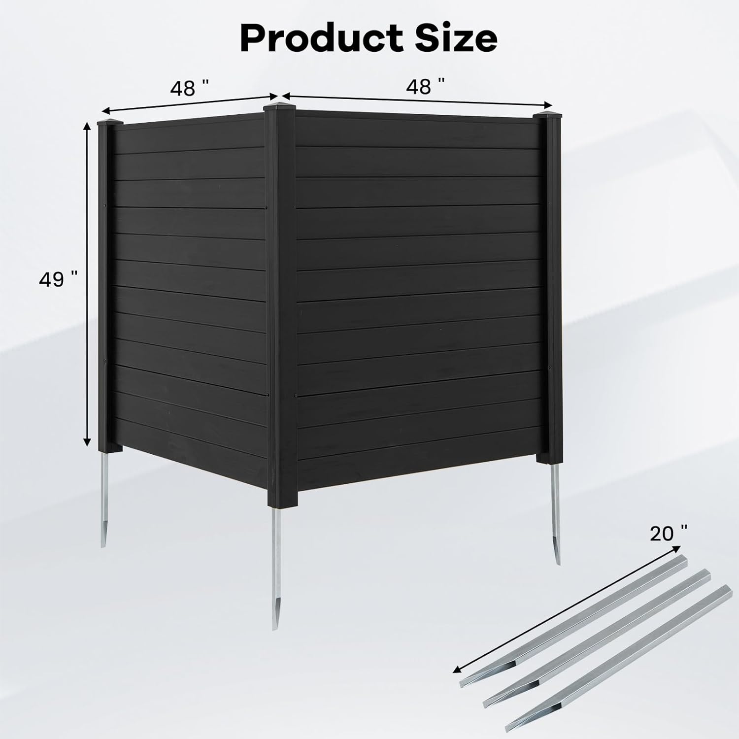 Happygrill Air Conditioner Fence, 2-Panel Outdoor Privacy Fence Screen w/Metal Ground Stakes, 48''L x 48''H Freestanding Trash Can Pool Equipment Enclosure, PVC Fence Panels for Garden Yard, Black