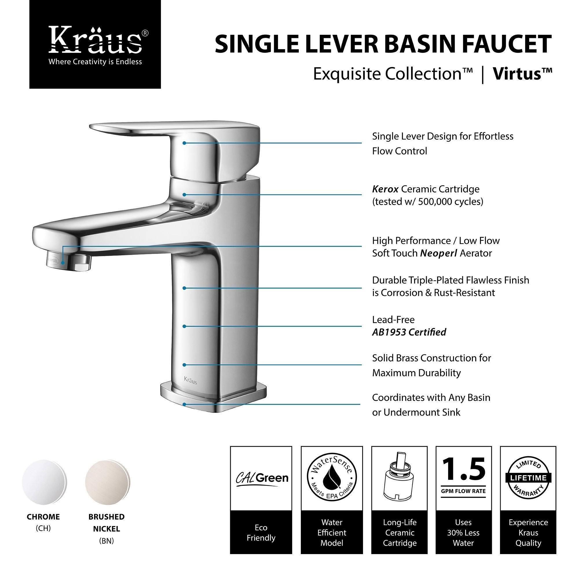 Kraus Virtus Single Hole Bathroom Faucet - Brushed Nickel KEF-15501BN