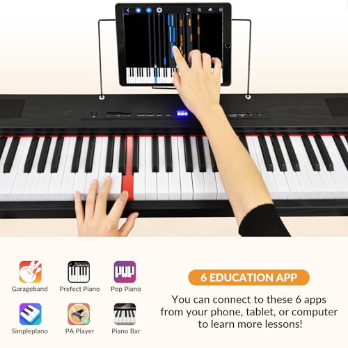 Digital Piano 88 Key Semi Weighted Keyboard, Piano Keyboard 88 Key for Beginners with Lighted Up Keys, Portable Electric Piano with Adjustable Stand,Carrying Case,Sustain Pedal,Headphone (Black)