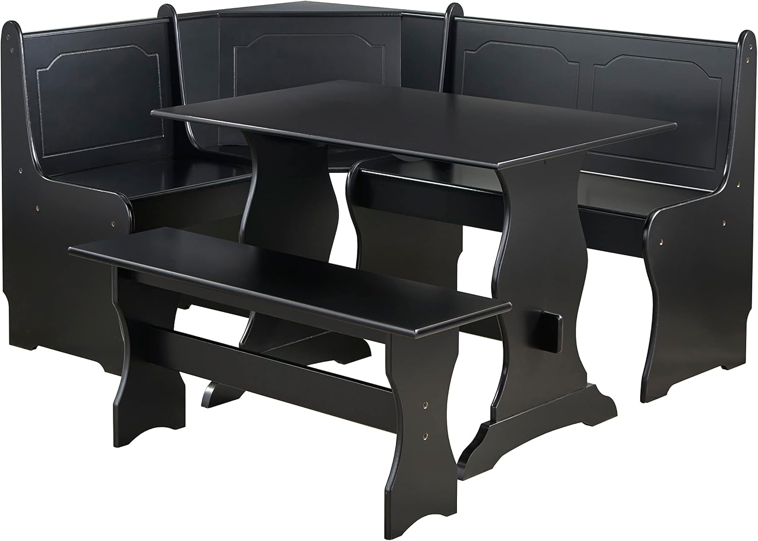 Traditional Style 3-Piece Nook Corner Dining Set with Hidden Storage Under The Seats, for Small Spaces, Includes 1 Table and Benches, Black