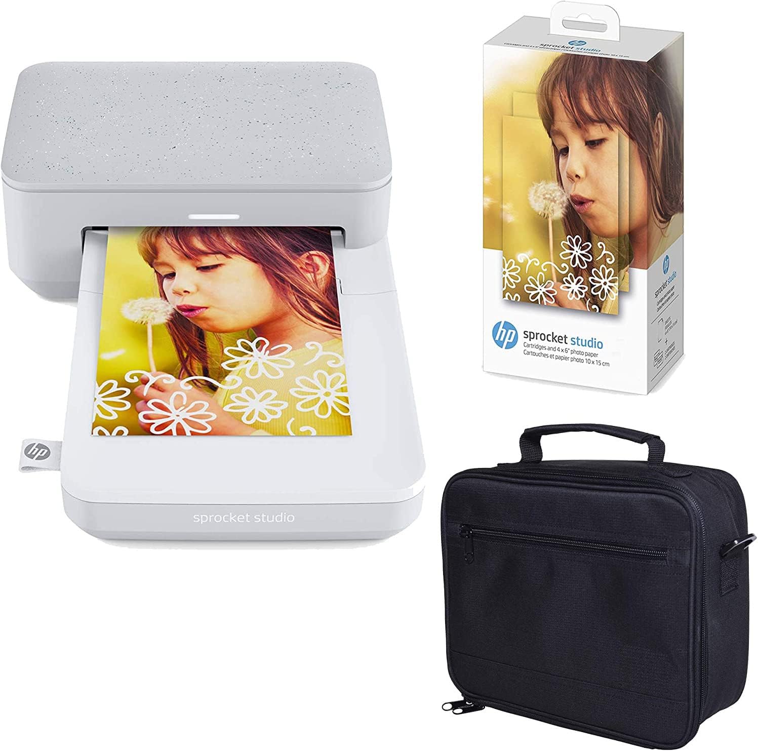HP Sprocket Studio 4x6” Instant Photo Printer - Bundle: Photo Paper and case.