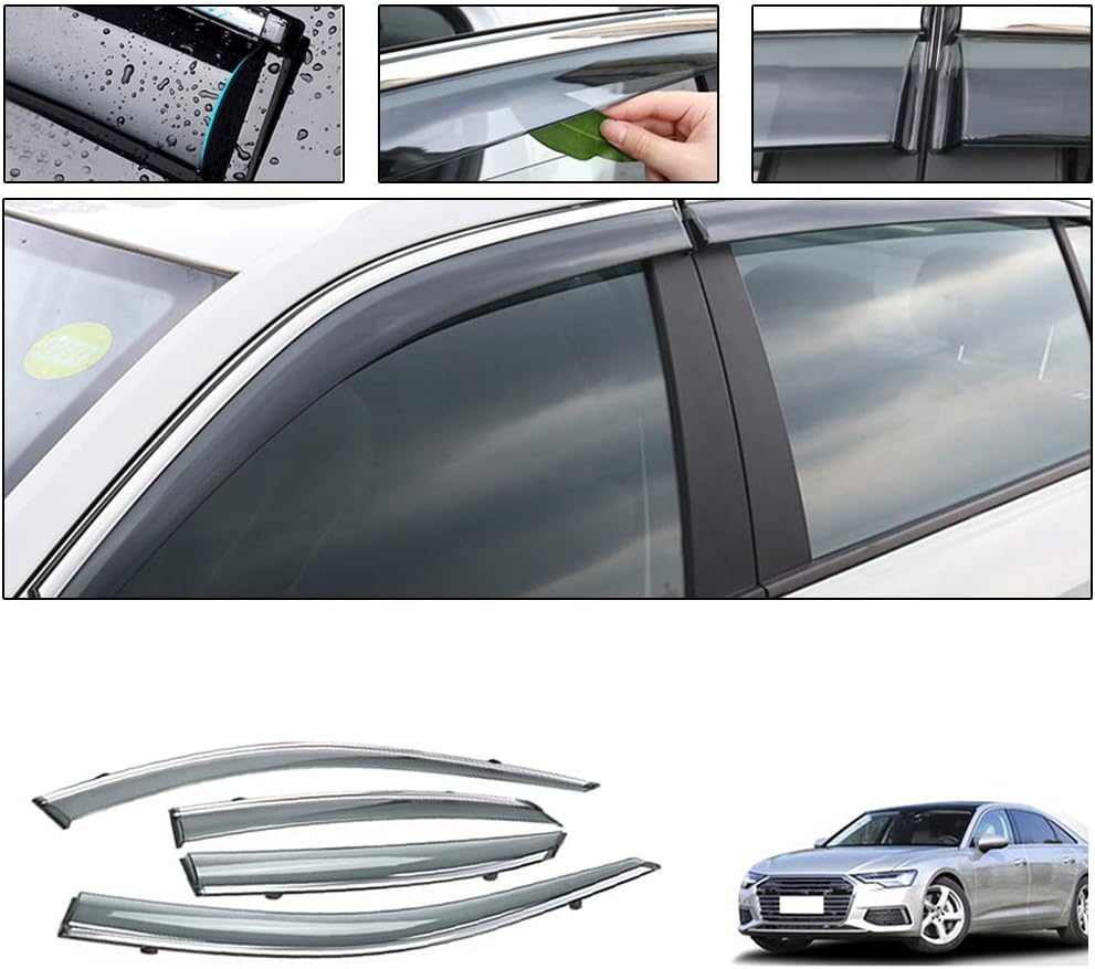 Side Window Deflectors for Audi Q5 2010-2018 4PCS Car Window Visor Sun Rain Smoke Vent Shade Tape-On Outside Visors