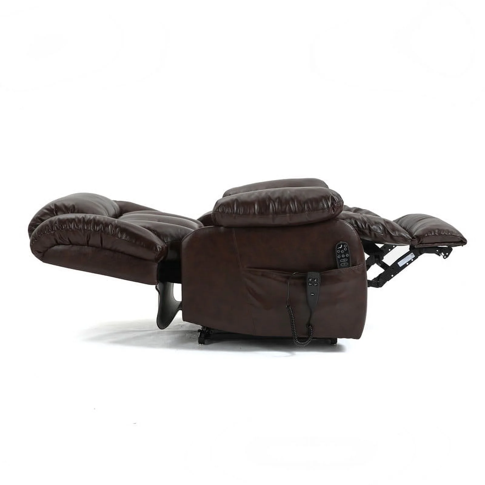 Oversized Dual Motor Lay Flat Power Lift Recliner Chairs for Elderly Adults,Brown Leather Electric Recliners Chair with 8-Point Vibration Massage Lumbar Heating,2 Side Pocket,23" Seat Width