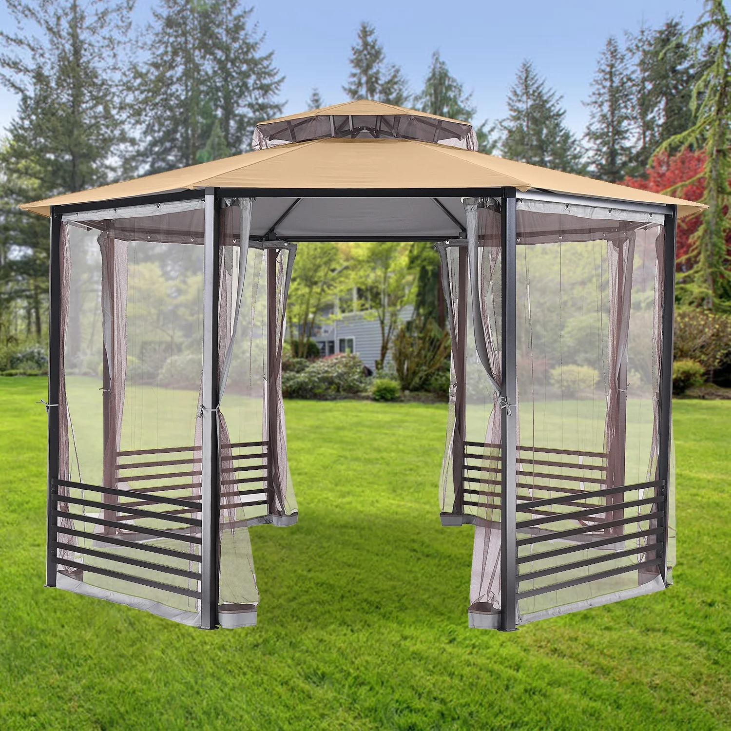 Garden Winds Replacement Canopy Top Cover for Bellows Hexagon Gazebo - RipLock 350