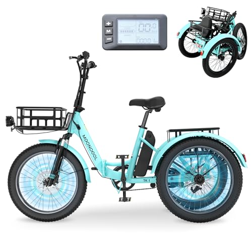 MOONCOOL Electric Trike, Electric Tricycle for Adults, 20" Folding 3 Wheels Electric Bicycle Bikes, 48V 500W/750W Motorized Electric Ebike with Aluminum Frame, Removable Battery and Basket