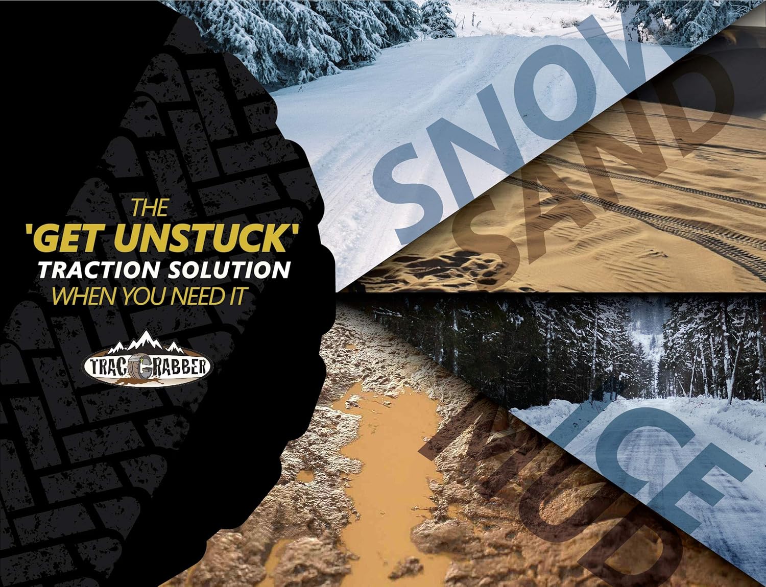 TRACGRABBER Tire Traction Device for Snow, Mud and Sand – for Cars and Small SUVs, Set of 2 – Easy to Install, Get Unstuck Fast – A Snow Traction Mat or Snow Chain Alternative Pack of 2