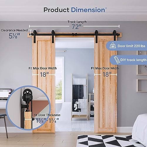 EaseLife 14 FT Double Door Sliding Barn Door Hardware Track Kit,Basic J Pulley,Heavy Duty,Slide Smoothly Quietly,Easy Install (14FT Track Kit for Double 42" Wide Door)