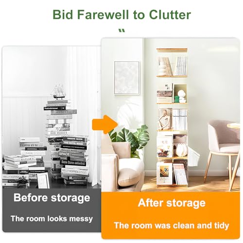 360° Rotating Bookshelf Tower, Acrylic Book Display Case, Revolving Bookcase for Kids & Adults, Space-Saving Swivel Storage Rack for Bedrooms, Living Rooms, Game Rooms, 4layer, A-style