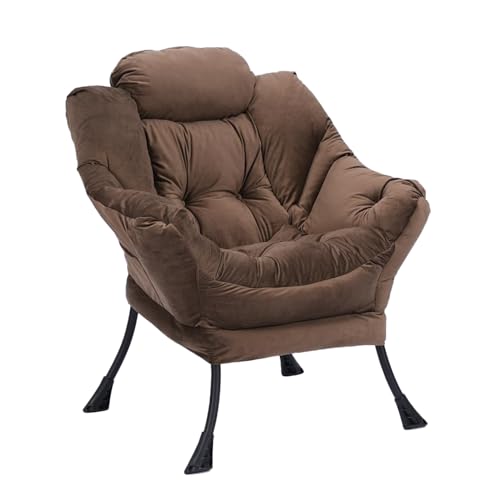 Lazy Chair with Ottoman, Accent Comfy Lounge Arm Chair and Folding Footrest Stool Set, Steel Frame Leisure Sofa Chair and Metal Cotton Anti-Slip Footstool, Green