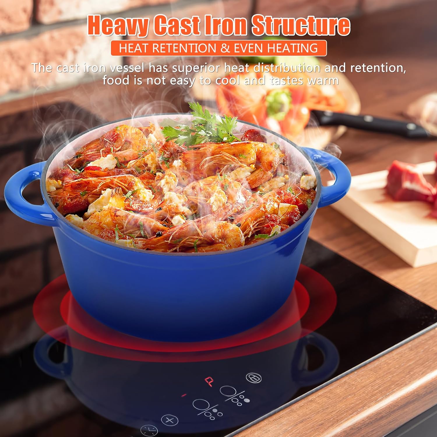 Grisun 6 Quart Enameled Cast Iron Dutch Oven with Lid, Round Dutch Oven Pot Cookware with Dual Handles for Home, Kitchen, Oven Safe, Use to Marinate, Cook, Bake, Refrigerate and Serve - Blue