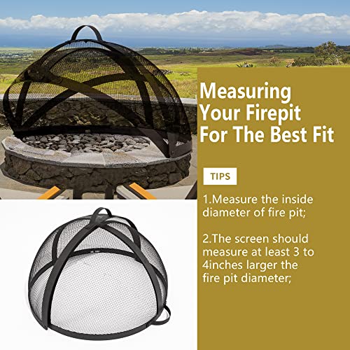 Outdoor Fire Pit Spark Screen Cover Accessory, 36In Patio Round Easy-Opening Fire Mesh Screen Guard, Heavy Duty Steel Firepit Ember Lid with Hinge