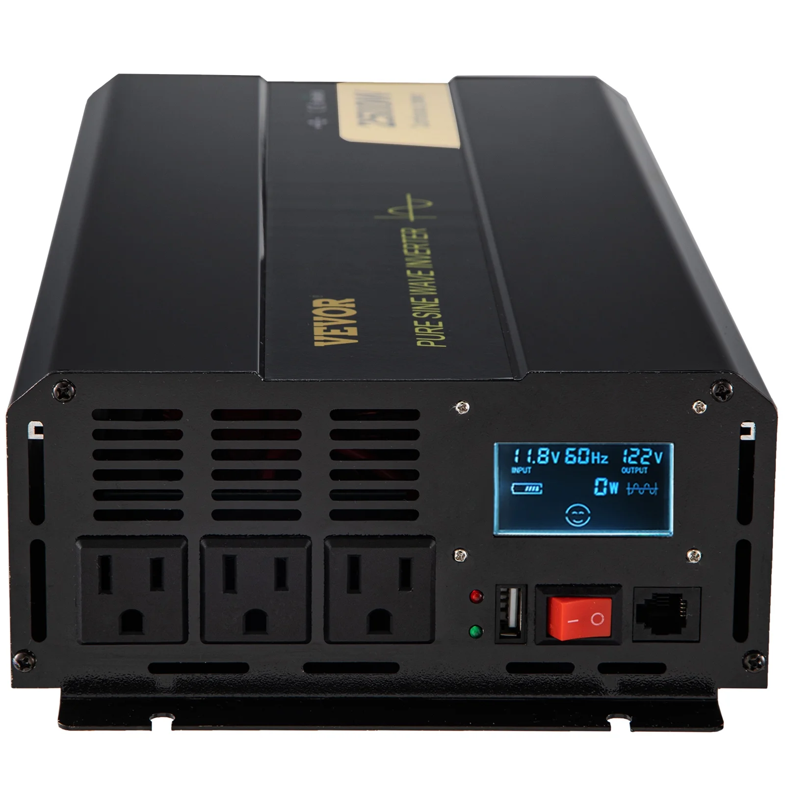 VEVOR 2500 W 5000W Pure Sine Wave Inverter, DC 12V to AC 120V Car Inverter with USB Port, LCD Display, and Remote Controller Power Converter