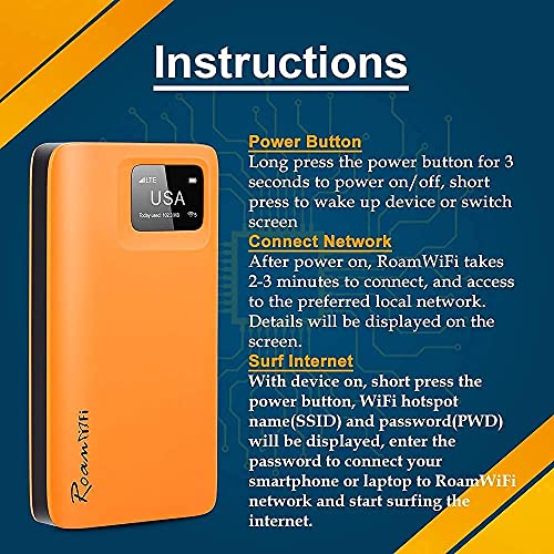 RoamWiFi 4G LTE Mobile Hotspot Router, Worldwide Portable High Speed Hotspot No SIM Card Needed,Pocket Hotspot for Travel in 160+ Countries